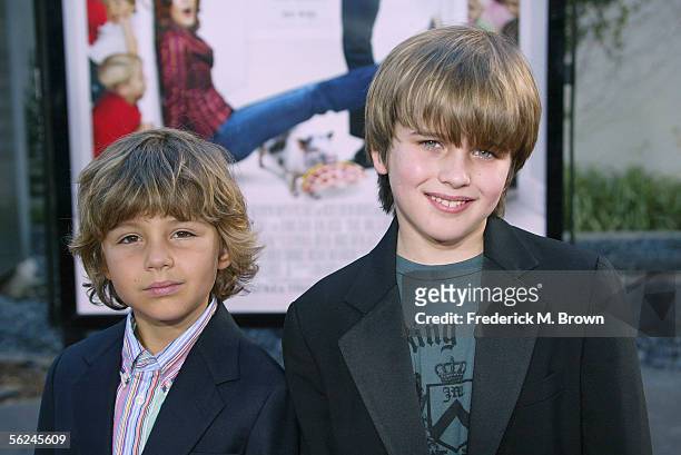 Actors Ty Panitz and Slade Pearce attend the film premiere of "Yours, Mine & Ours" at the Cinerama Dome on November 20, 2005 in Hollywood,...