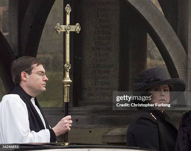 Lady Elizabeth Shakerley arrives for the funeral of her brother Lord Patrick Lichfield at St Michael and All Angels Church on November 21 2005,...