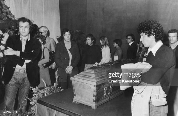 The funeral of Italian film director Pier Paolo Pasolini in Rome, 5th November 1975. He had been murdered at Ostia on 2nd November, in circumstances...