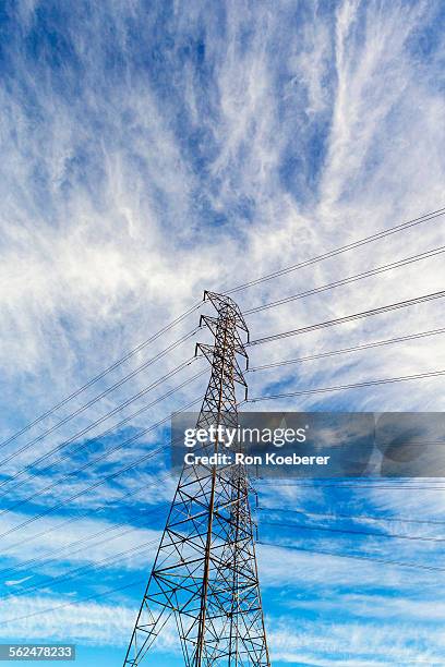 high power electric tower and power lines. - koeberer stock-fotos und bilder