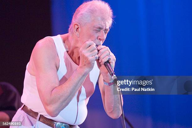 British Blues musician John Mayall performs on stage in Grant Park, Chicago, Illinois, June 9, 2005.