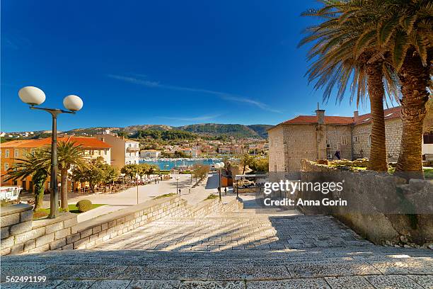 medieval rab town steps, spring afternoon - rab croatia stock pictures, royalty-free photos & images