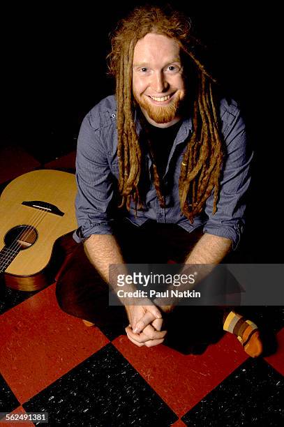 Portrait of British musician Newton Faulkner as he poses at the Hideout nightclub, Chicago, Illinois, January 17, 2008.