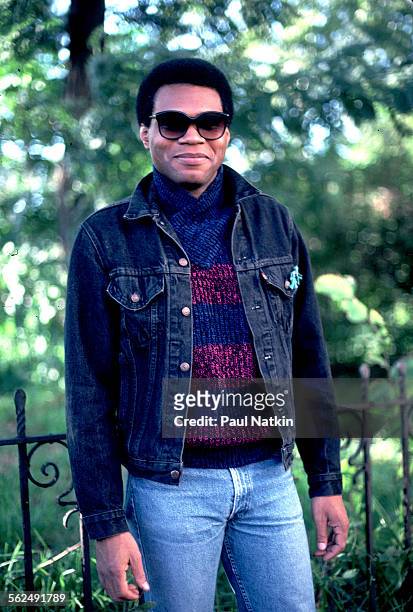 Portrait of American Blues musician Robert Cray as he poses outdoors, St Louis, Missouri, October 16, 1986.