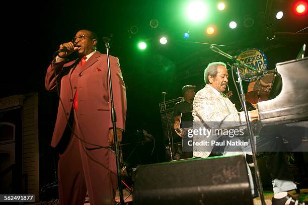 American Blues musicians Robert Parker and Allen Toussaint perform together onstage during the Ponderosa Stomp at the Howlin' Wolf nightclub, New...