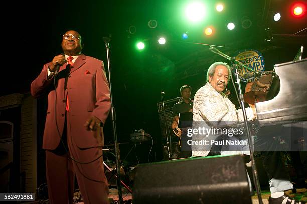 American Blues musicians Robert Parker and Allen Toussaint perform together onstage during the Ponderosa Stomp at the Howlin' Wolf nightclub, New...