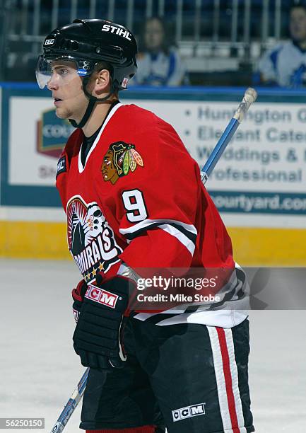 Martin St Pierre of the Norfolk Admirals skates during the game with the Bridgeport Sound Tigers November 2, 2005 in Bridgeport, Connecticut. The...