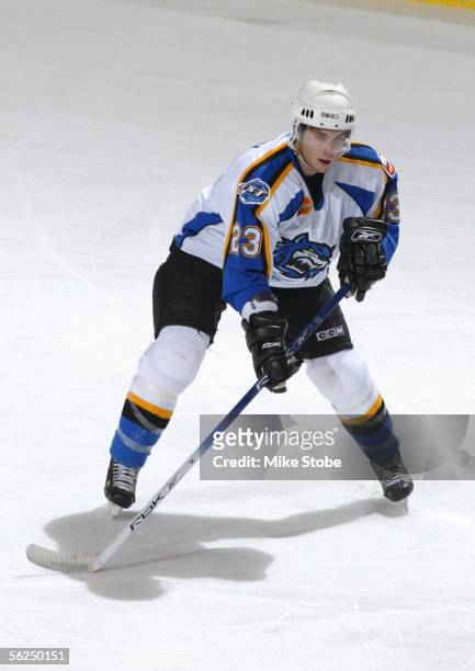 Jeremy Colliton of the Bridgeport Sound Tigers skates during the game with the Norfolk Admirals November 2, 2005 in Bridgeport, Connecticut. The...