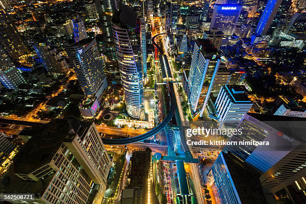 bangkok city with night view - association of southeast asian nations stock-fotos und bilder