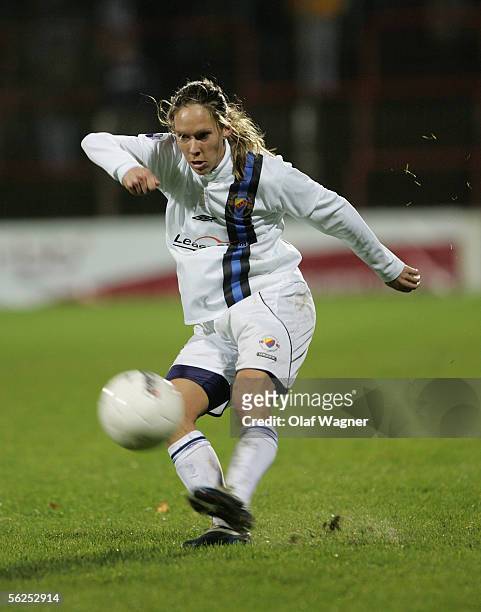 Linda Fagerstroem of Djurgarden in action during the UEFA Women's Cup Semi Final match between 1.FC Turbine Potsdam and Djurgarden/Alvsjo at the...
