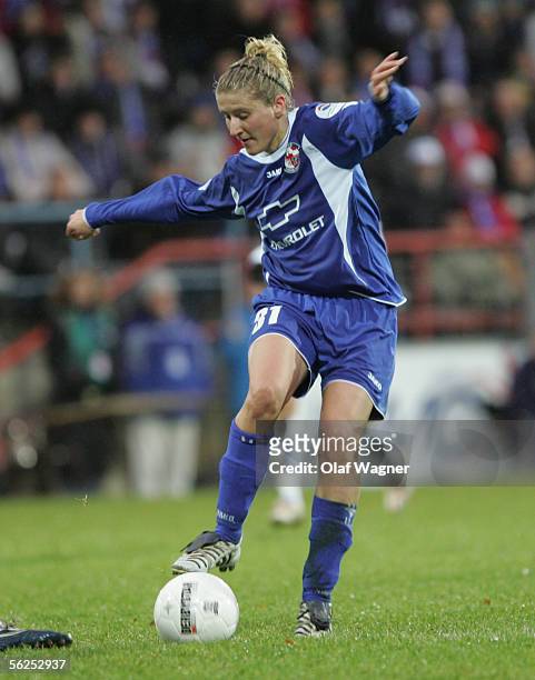 Anja Mittag of Potsdam in action during the UEFA Women's Cup Semi Final match between 1.FC Turbine Potsdam and Djurgarden/Alvsjo at the...