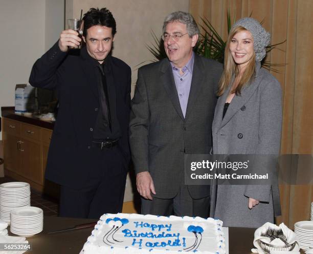 John Cusack, Harold Ramis and Connie Nielsen cut a cake in honor of Ramis' birthday during the after party for Focus Features premiere of "The Ice...