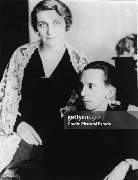 German journalist and Nazi Minister of Propaganda Joseph Goebbels and his wife Magda pose for a portrait sitting down, 1940s.