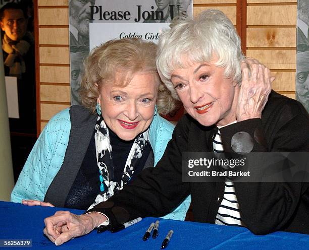 Actress Betty White and Bea Arthur signs copies of "The Golden Gilrs Season 3" DVD at Barnes & Noble on November 22, 2005 in New York City.