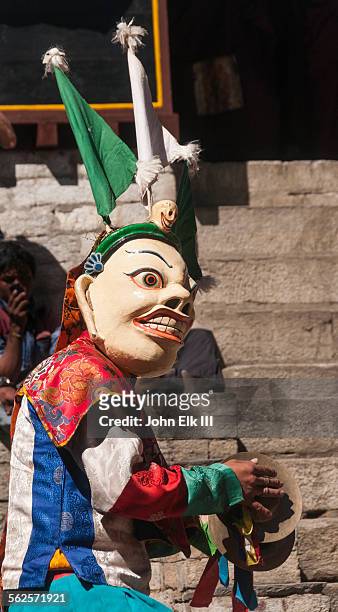 masked temple dancer playing cymbals - thyangboche monastery stock pictures, royalty-free photos & images