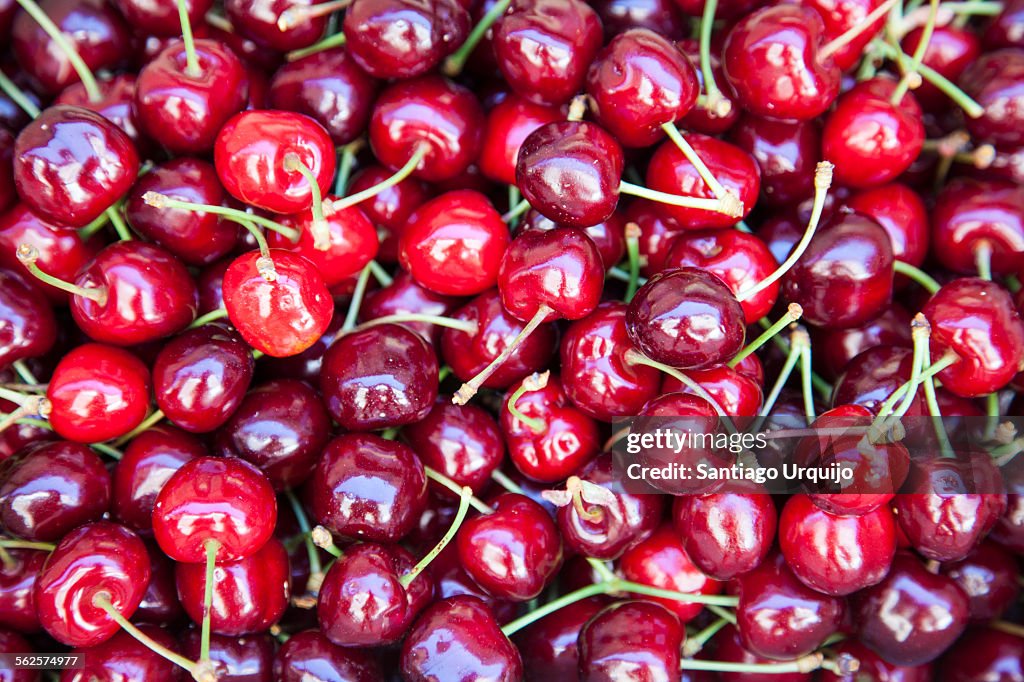 Close up of pile of cherries