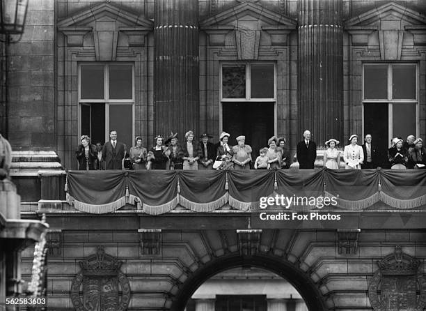 The British Royal Family on the balcony of Buckingham Palace following the Trooping the Colour King's Birthday Ceremony, Duchess of Kent, Queen Mary,...