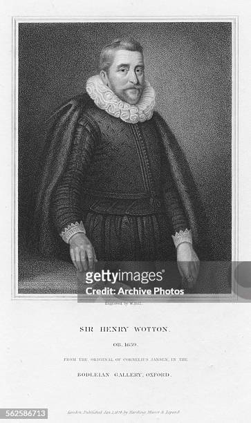 Engraved portrait of English author Sir Henry Wotton, circa 1600. Engraved by W Holl.