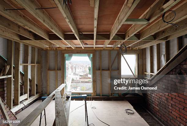 loft conversion sequence part 1. - wall renovation stock pictures, royalty-free photos & images