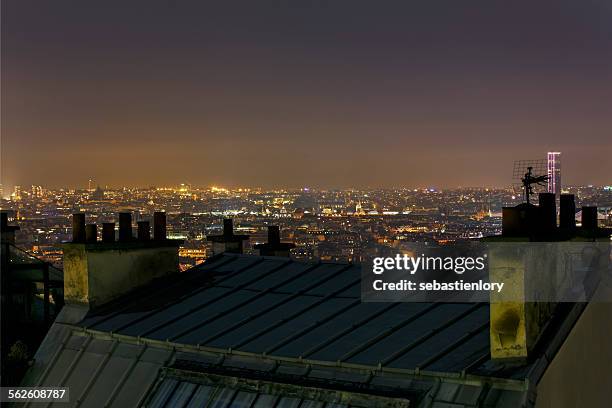 paris skyline at night, france - rooftop at night bildbanksfoton och bilder