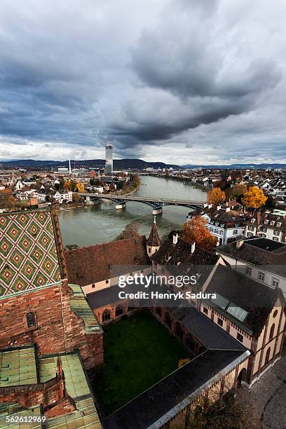 switzerland, basel-stadt, basel, city roofs and rhine river - skyline basel stockfoto's en -beelden