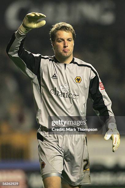 Stefan Postma of Wolverhampton Wanderers gestures during the Coca-Cola Championship match between Wolverhampton Wanderers and Sheffield United at...