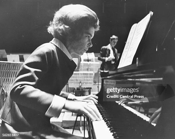 Princess Irene of Greece playing the piano during rehearsals for her debut at Royal Festival Hall, London, June 16th 1969.