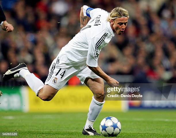 Jose Maria Guti of Real Madrid charges forward during the UEFA Champions League group F, match between Real Madrid and Olympique Lyon at the Bernabeu...