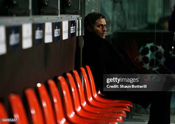 Jose Mourinho, the Chelsea coach before the UEFA Champions League match between Anderlecht and Chelsea at Constant Vanden Stock Stadium on November...