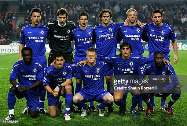 Chelsea team line-up before the UEFA Champions League match between Anderlecht and Chelsea at Constant Vanden Stock Stadium on November 23, 2005 in...
