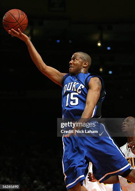 Sean Dockery of the Duke Blue Devils goes in for a layup during their Preseason NIT game against the Drexel Dragons at Madison Square Garden on...