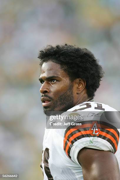 Running back William Green of the Cleveland Browns looks on against the Green Bay Packers at Lambeau Field on September 18, 2005 in Green Bay,...