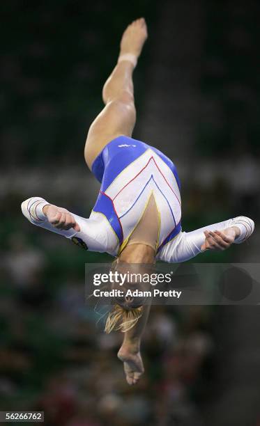 Emilie Le Pennec of France in action on the Beam during Womens Qualifying during day 2 of the 2005 World Gymnastics Championships at Rod Laver Arena...