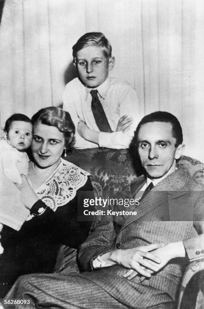 German Nazi politician and minister of propaganda Paul Joseph Goebbels with his wife Magda, their first child, Helga Susanne, and Magda Goebbels' son...