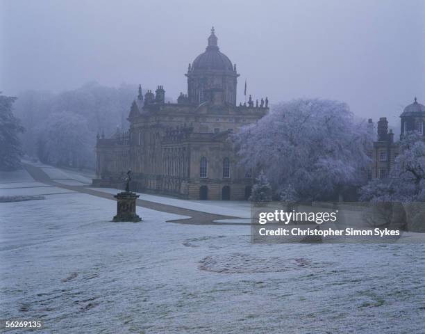 Snowy view of Castle Howard in Yorkshire, 1990s.