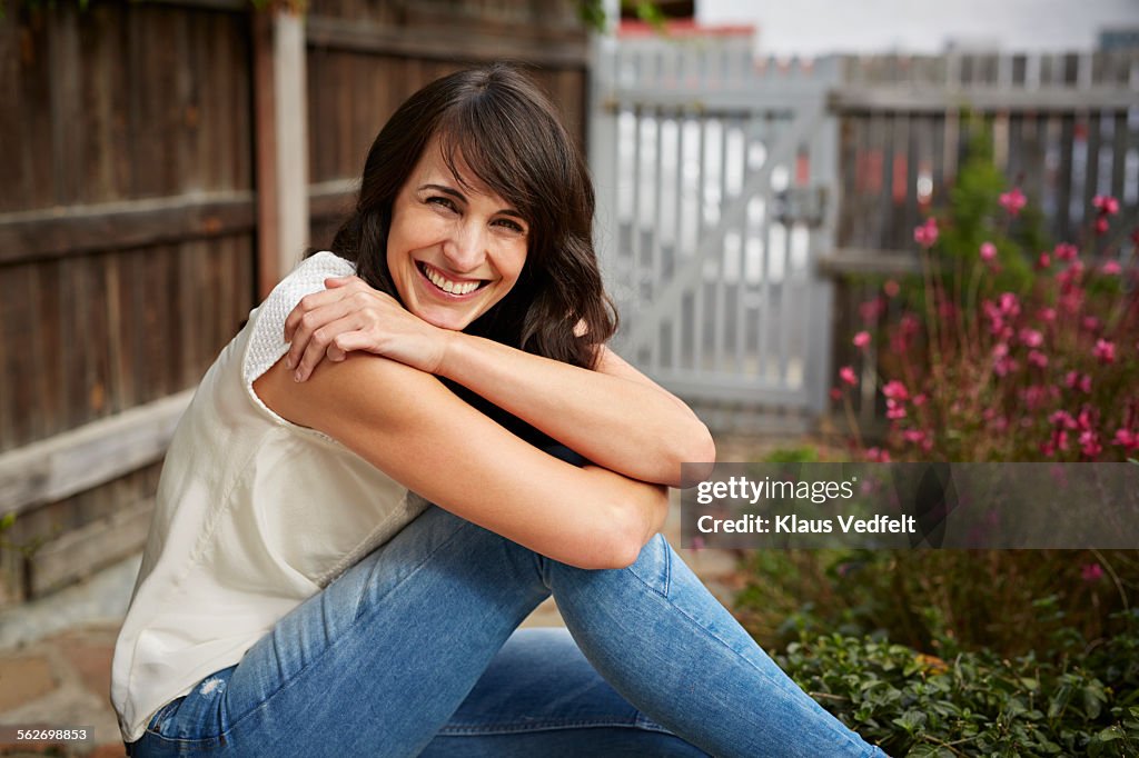 Portrait of beautiful woman smiling to camera