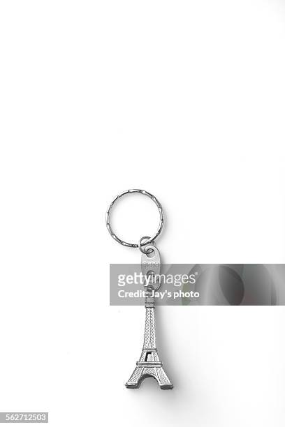 key chain of paris tower - eiffel tower on white stock pictures, royalty-free photos & images