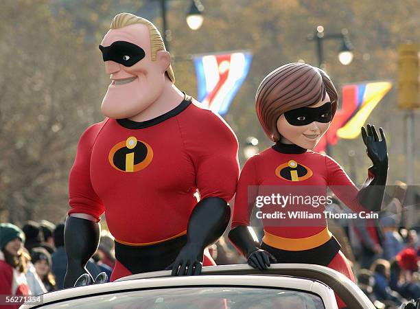 The Incredibles wave to the crowd during Philadelphia's 86th Annual Thanksgiving Day Parade November 24, 2005 in Philadelphia, Pennsylvania, USA. The...