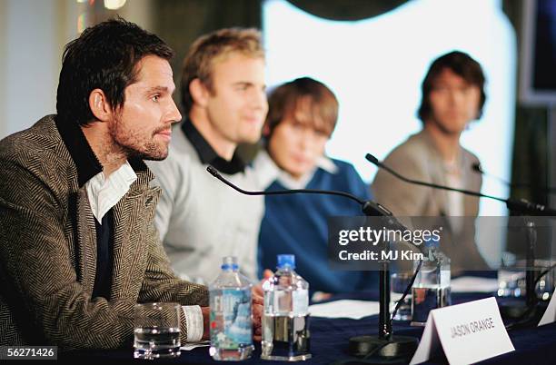 Former Take That band members Jason Orange, Gary Barlow, Mark Owen and Howard Donald attend a press conference to announce The Ultimate Tour 2006 at...