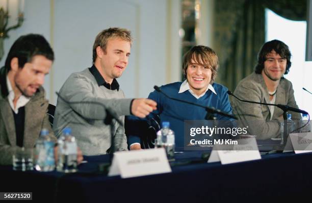 Former Take That band members Jason Orange, Gary Barlow, Mark Owen and Howard Donald attend a press conference to announce The Ultimate Tour 2006 at...