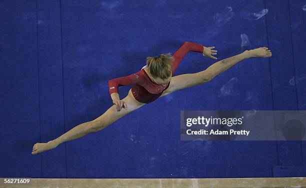 Anastasia Liukin of the USA in action on the Beam during the Womens Individual All-Around Final of the 2005 World Gymnastics Championship at Rod...