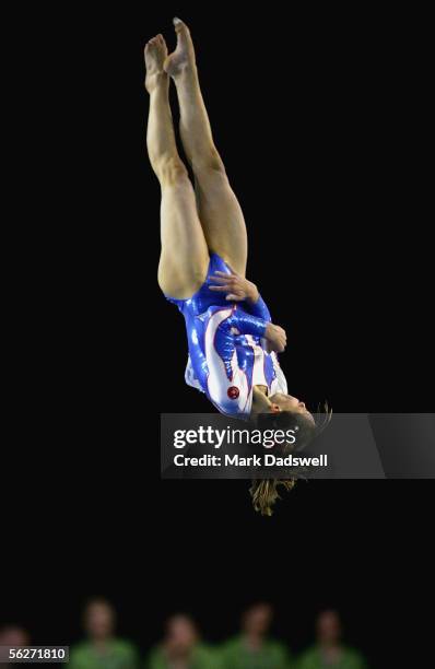 Emilie Le Pennec of France competes on the floor during the Womens Individual All-Around Final of the 2005 World Gymnastics Championships at...