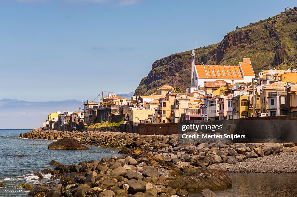 Coastline below village of Paul do Mar with church