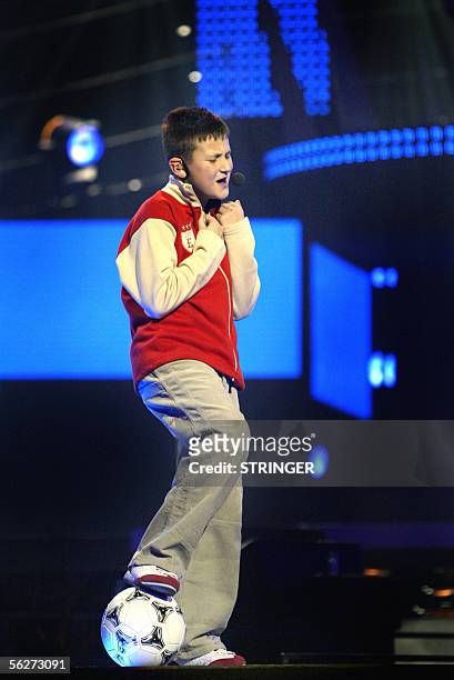 Filip Vucic from Serbia and Montenegro performs on stage 25 November 2005 during the dress rehearsal of the Junior Eurovision Song Contest 2005 at...