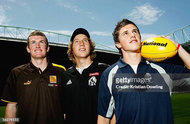 Number three draft pick Xavier Ellis of Hawthorn, number two draft pick Dale Thomas of Collingwood and number one draft pick Marc Murphy of Carlton...