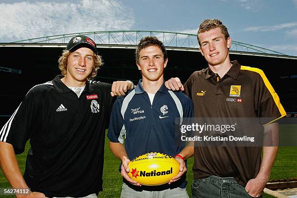 Number two draft pick Dale Thomas of Collingwood, number one draft pick Marc Murphy of Carlton and number three draft pick Xavier Ellis of Hawthorn...