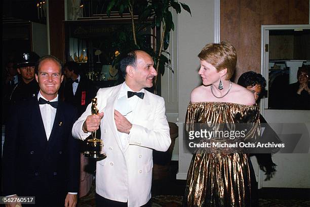 Actor Ben Kingsley and Alison Sutcliffe celebrate after winning "Best Actor" award during the 55th Academy Awards at Dorothy Chandler Pavilion in Los...