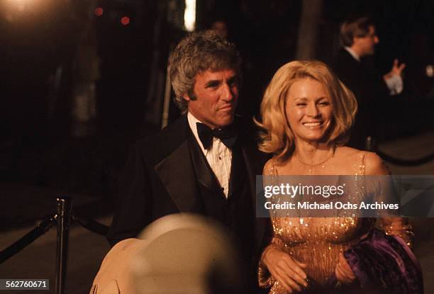 Composer Burt Bacharach with wife actress Angie Dickinson arrive to the 48th Academy Awards at Dorothy Chandler Pavilion in Los Angeles,California.