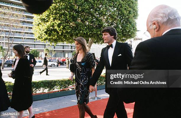 Christopher Reeve with Gae Exton arrive to the 55th Academy Awards at Dorothy Chandler Pavilion in Los Angeles,California.