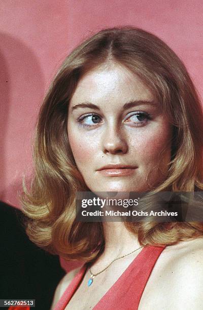 Actress Cybill Shepherd poses backstage after presenting "Best Supporting Actor" award during the 46th Academy Awards at Dorothy Chandler Pavilion in...